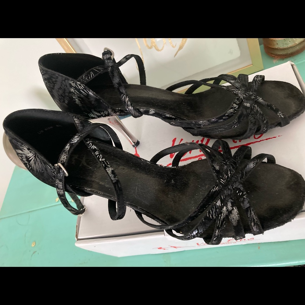 Very Fine Ladies Latin dance shoe size 8.5 with 3” silver stiletto heel
